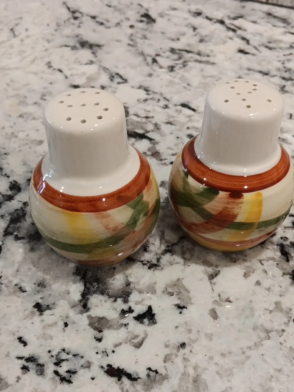Vintage Vernonware Homespun Pattern Ceramic Salt and Pepper Shakers -